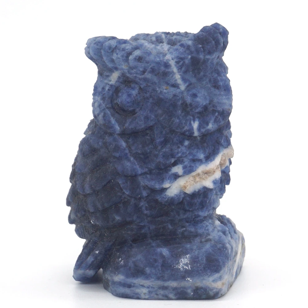Owl Statue Natural Blue Sodalite Gemstone Crystal Carved Craft Stone Animals Figurine Healing Reiki Decor Holiday Gifts 2.36