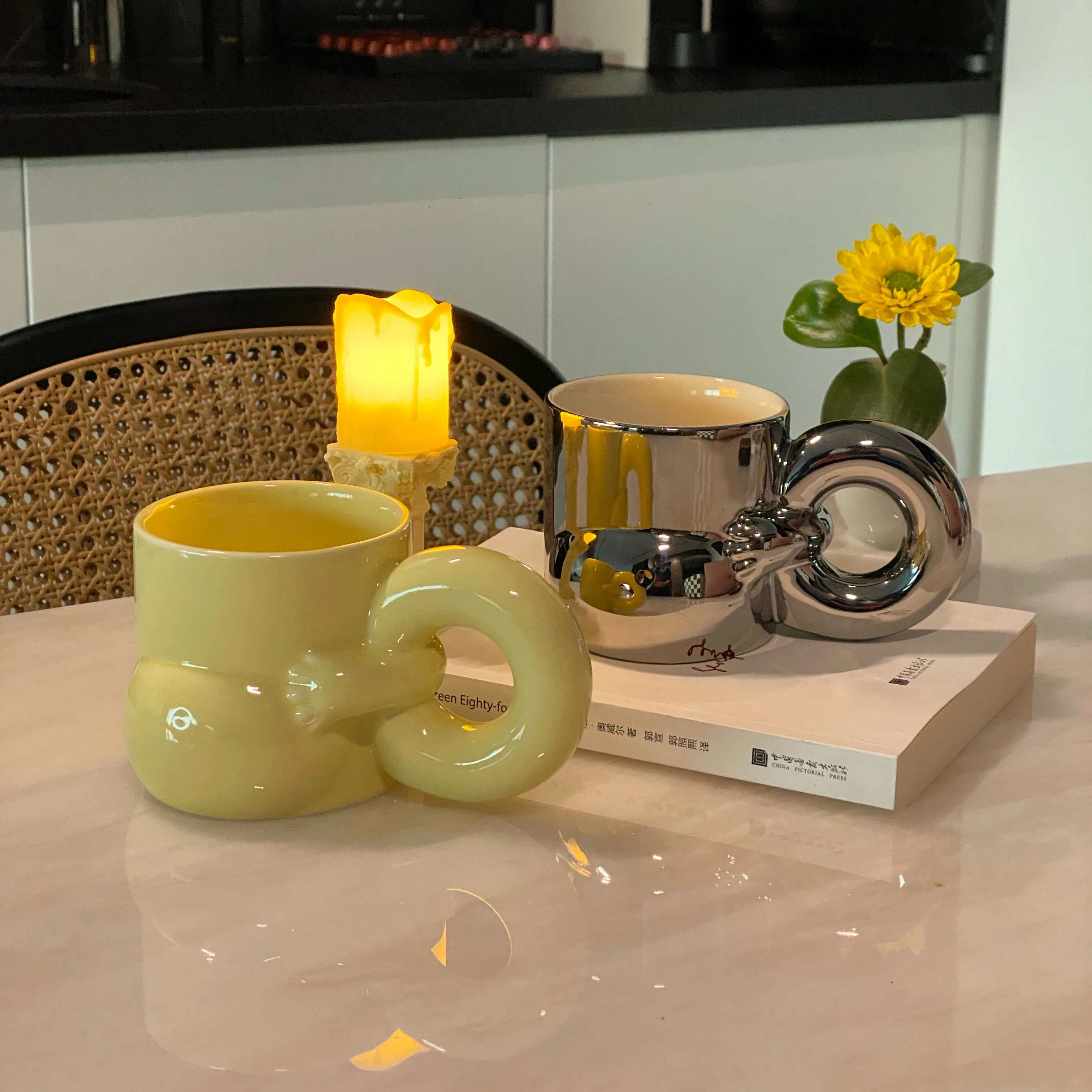 

Fat Cup Hug Mug Solid Color Lovely Ceramic Cup Coffee Mug Breakfast Cup Milk Cup Belly Meat Cup Silver Yellow Water Cup