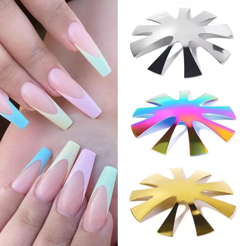 

9 Size Almond Shape Tip Nail Templates Trimmer Acrylic Gel Cut V Line French Manicure Cutter Tools Metal Nail Edge Cutter