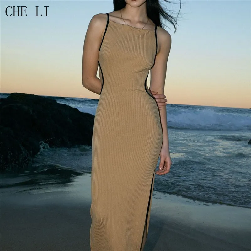 

Sexy Casual Autumn New Women's Dress Temperament Sexy Backless Hollow Contrast Color Lace Sleeveless Suspender Dress Female