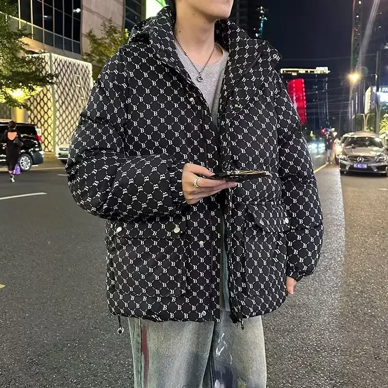 Модная мужская утолщенная зимняя куртка с капюшоном свободная посадка