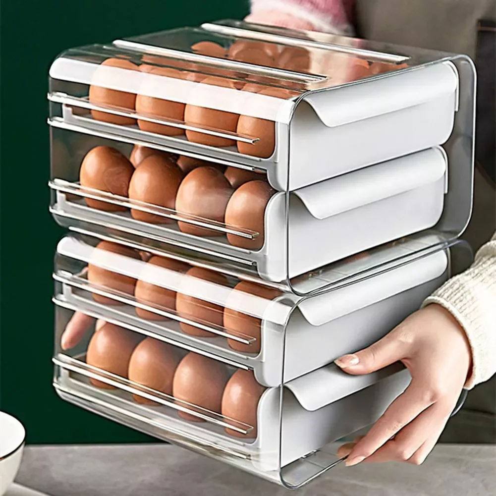 

2022New Double-Layer Egg Box Drawer Type Storage Container Plastic Refrigerator Anti-Drop EggBox Rack Support Stackable Kitchen