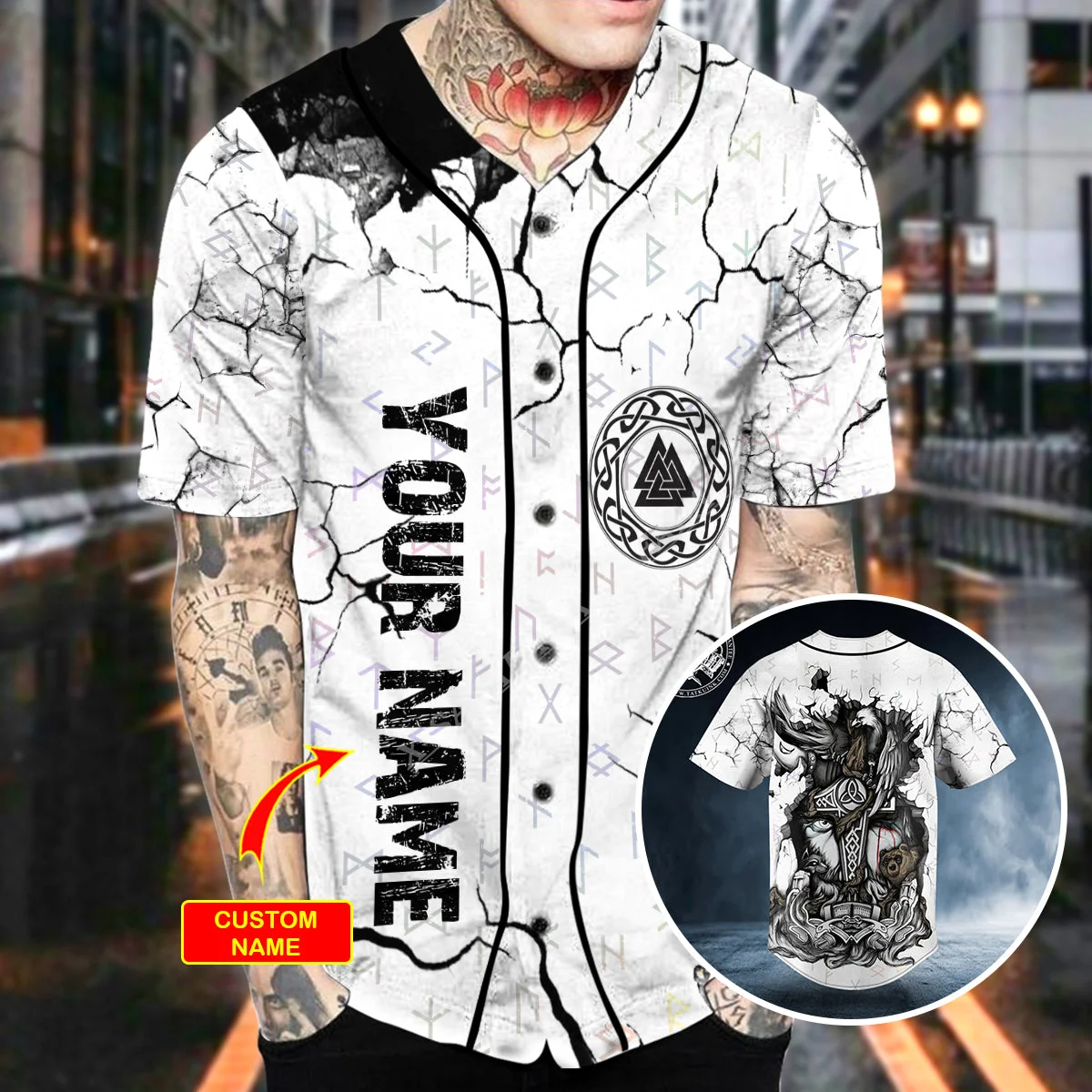 

Футболка мужская бейсбольная с 3D-принтом викингов и коротким рукавом