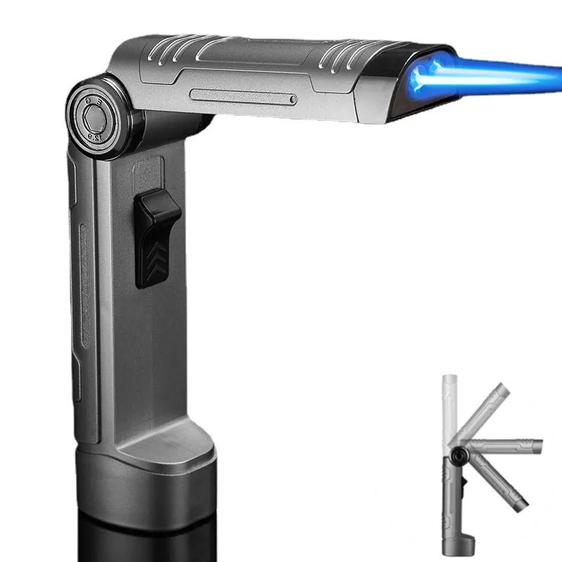 

Metal Folding Windproof Lighter Blue Flame Spray Gun Kitchen Cooking Bbq Welding Lighters Cigar Smoking Accessories Man's Gift