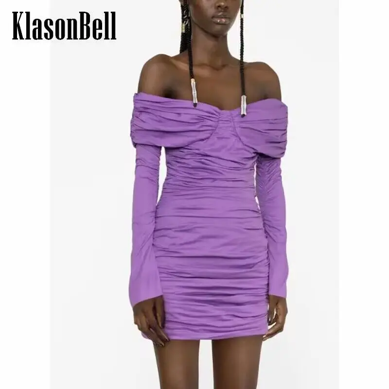 

4.23 KlasonBell Sense Of Design Temperament Sexy Off-Shoulder Ruched Decoration Long Sleeve Package Hip Dress Women