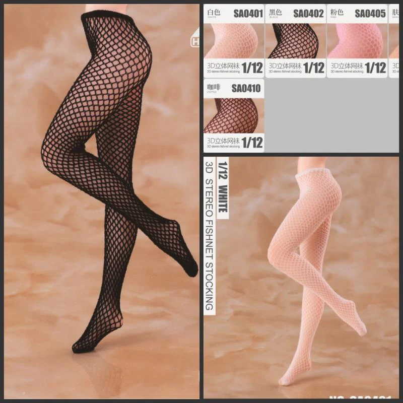 HASUKI LA02-04 1/12 Scale Female 3D Seamless Socks Long Tube Fishnet Stockings Leggings Fit 12'' Action Figure Body Dolls