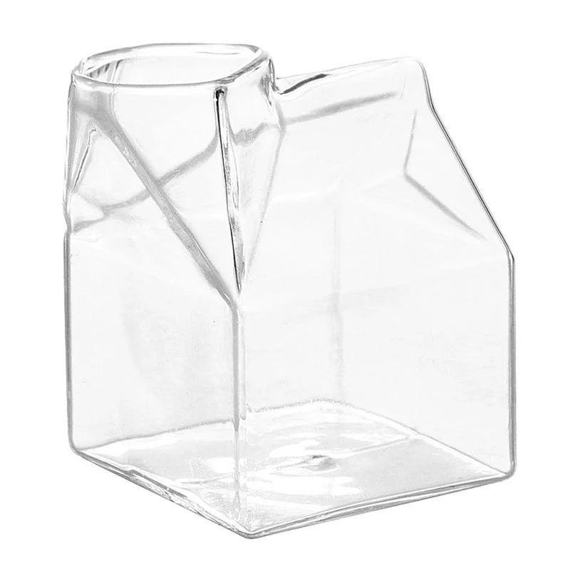 1Pc Half Pint Milk Carton Style Creative Mini Creamer Jug Glass Milk Mug Udder Cup Milk Cup Wholesale