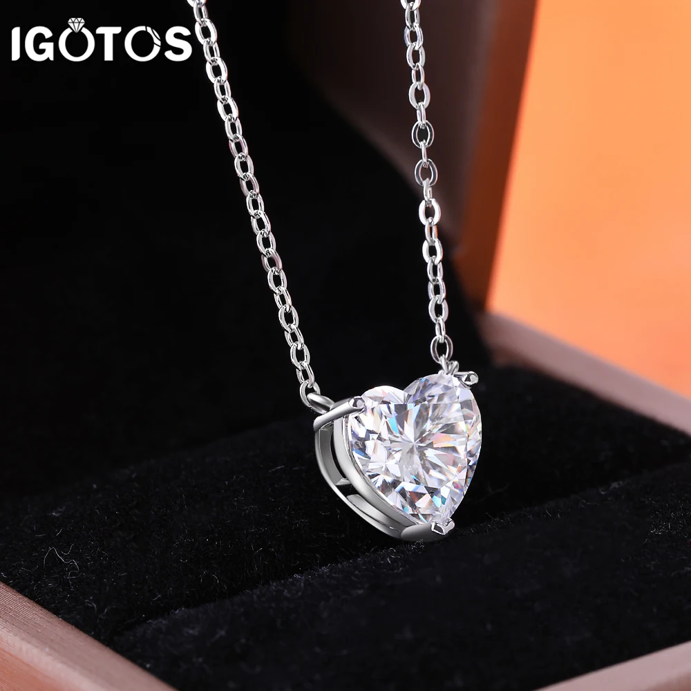 IGOTOS 2/4CT в форме сердца муассанит бриллиантовые ожерелья кулон S925 стерлингового