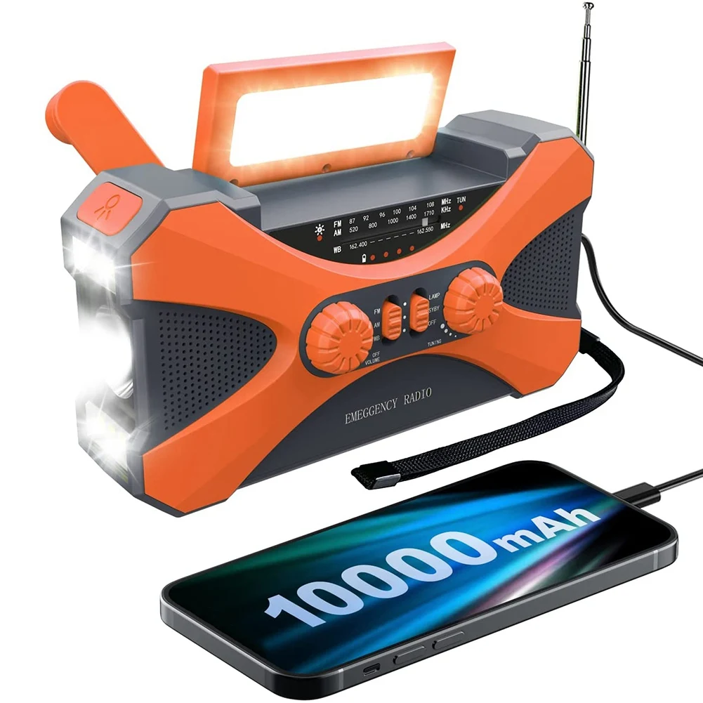 

10000Mah Emergency Radio, Solar Hand Crank Radio, Portable Radio With Phone Charger, LED Flashlight