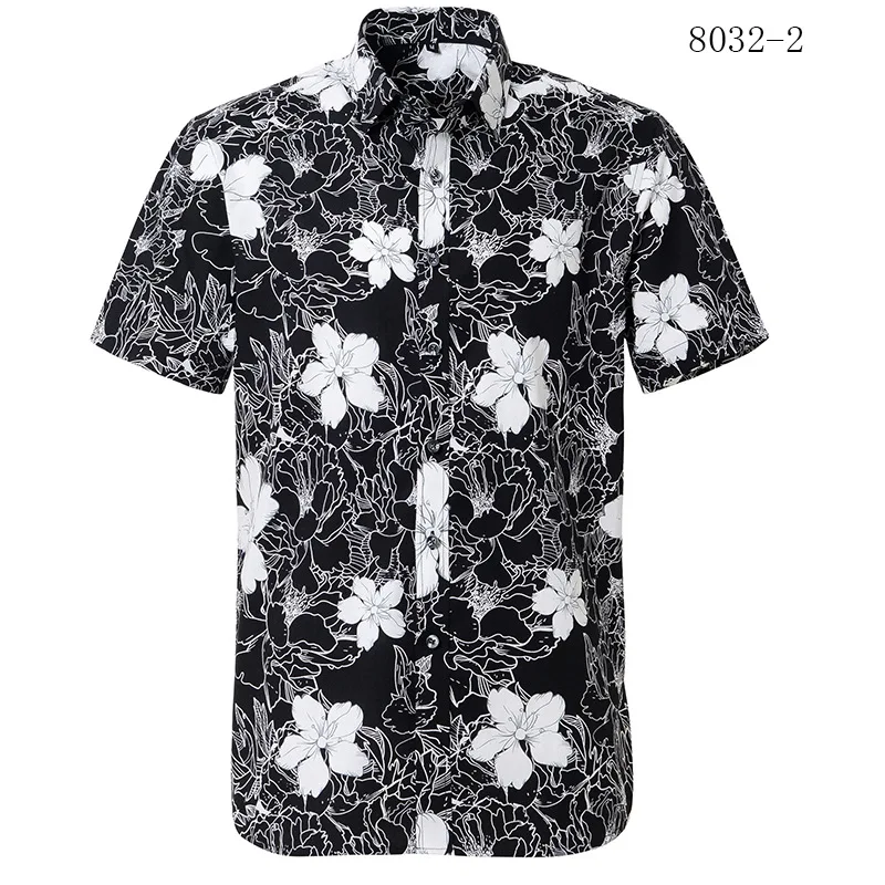 Summer Men's Cotton Hawaiian Print Short Sleeve Shirt Beach Style Men's T-Shirt Shirt Casual Fashion Loose Men's Short Sleeve Sh
