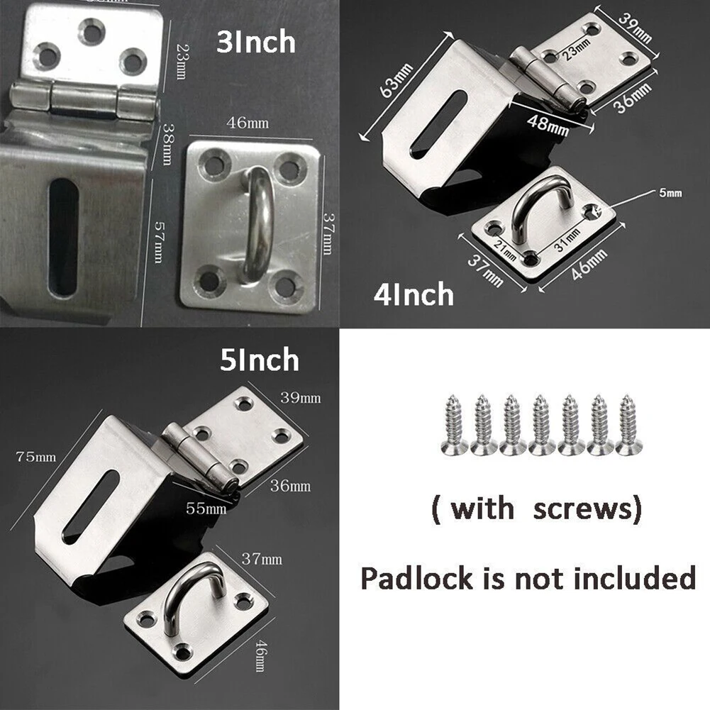 

Stainless Steel Padlock Clasp Gate Hasp Staple Door 90 Degrees Latches Lock Shed Latch Household Burglar-proof Hardware