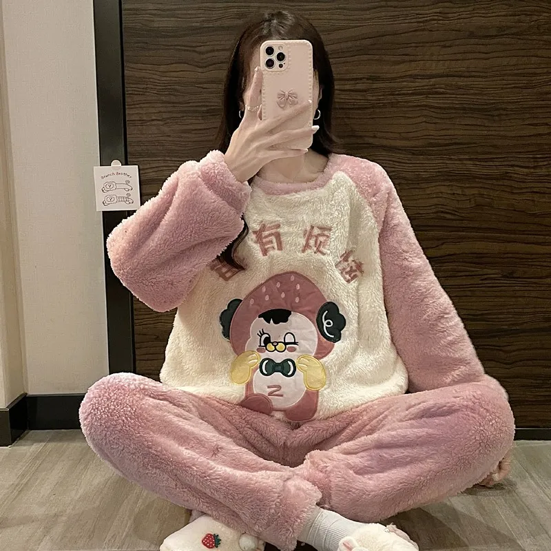 Women's Pajamas Thickening Sleep In Winter Cute Cartoon Ladies Pajama Set