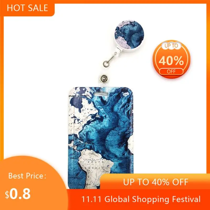 

Blue World Map Cartoon Retractable Badge Reel Lanyard Nurse ID Business Credit Card Work Card Badge Holder Office Card Cover