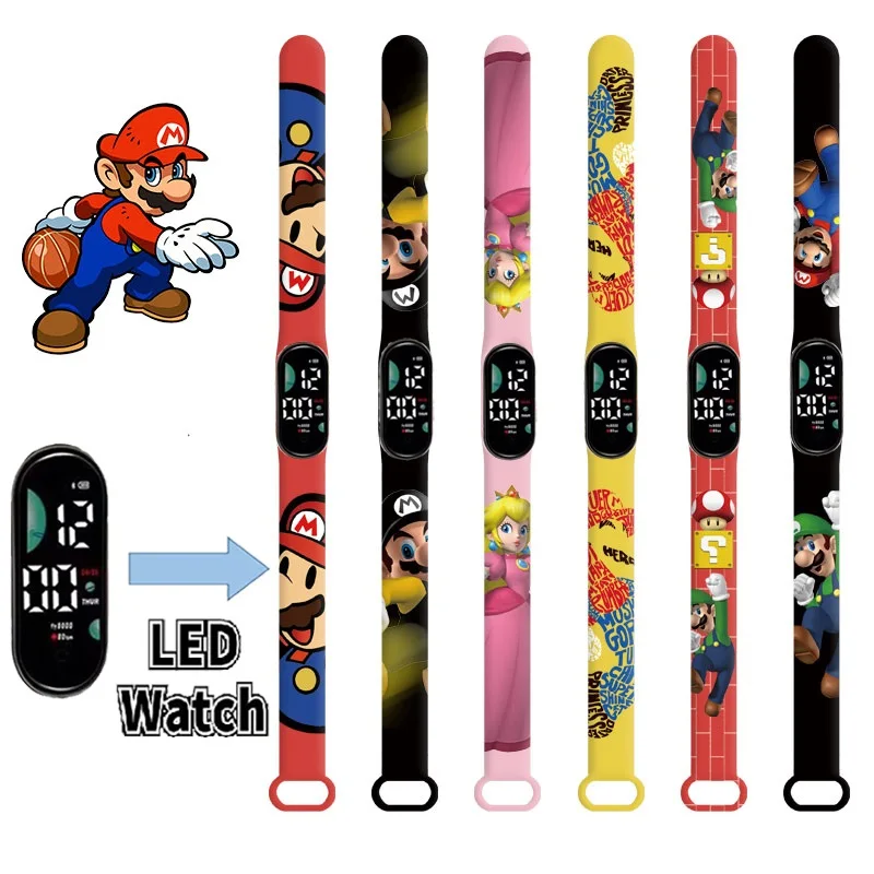 

Super Marios Bros LED Electronic Watch Cartoon Figure Anime Peripherals Digital Touch Bracelet Waterproof Children festival Gif