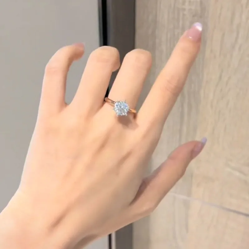 Фото Настоящий продукт видео Lab Growing Diamond Ring Круглый цвет D 1, 2, 3 карата, твердое кольцо из желтого золота 14 карат, обручальное кольцо, сделанное на заводе №4