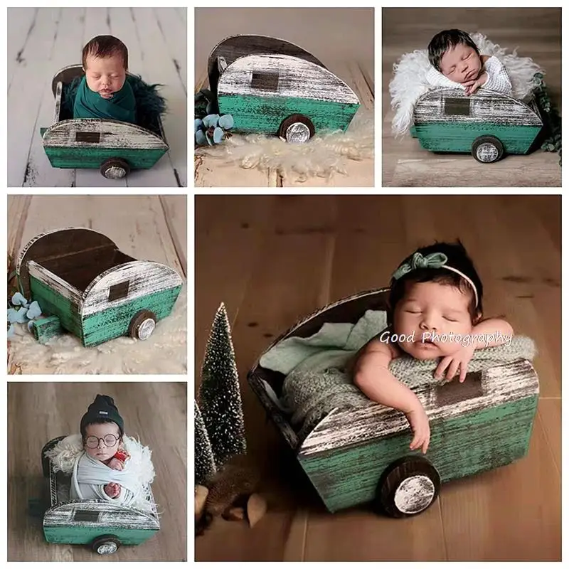 Newborn baby wooden photo props pull small European and American wind full moon baby 100 days to shoot the old wind