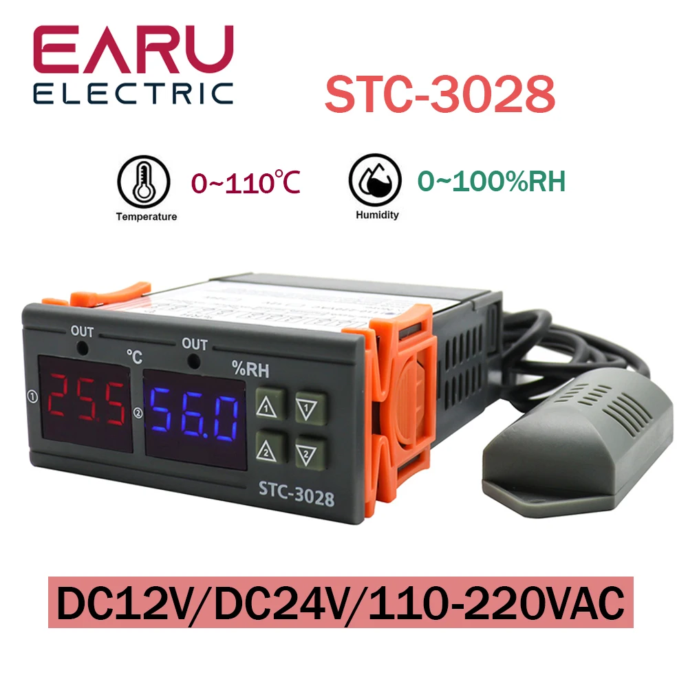 

STC- 3028 Dual Digital Temperature Controller Hygrometer C/F Thermostat Two Relay Output AC 110V 220V DC 12V 24V 10A