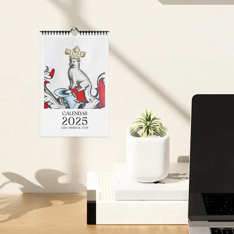 Средневековый календарь с котами на 2025 год 11x8 дюймов ежемесячный Ugly Cat забавные