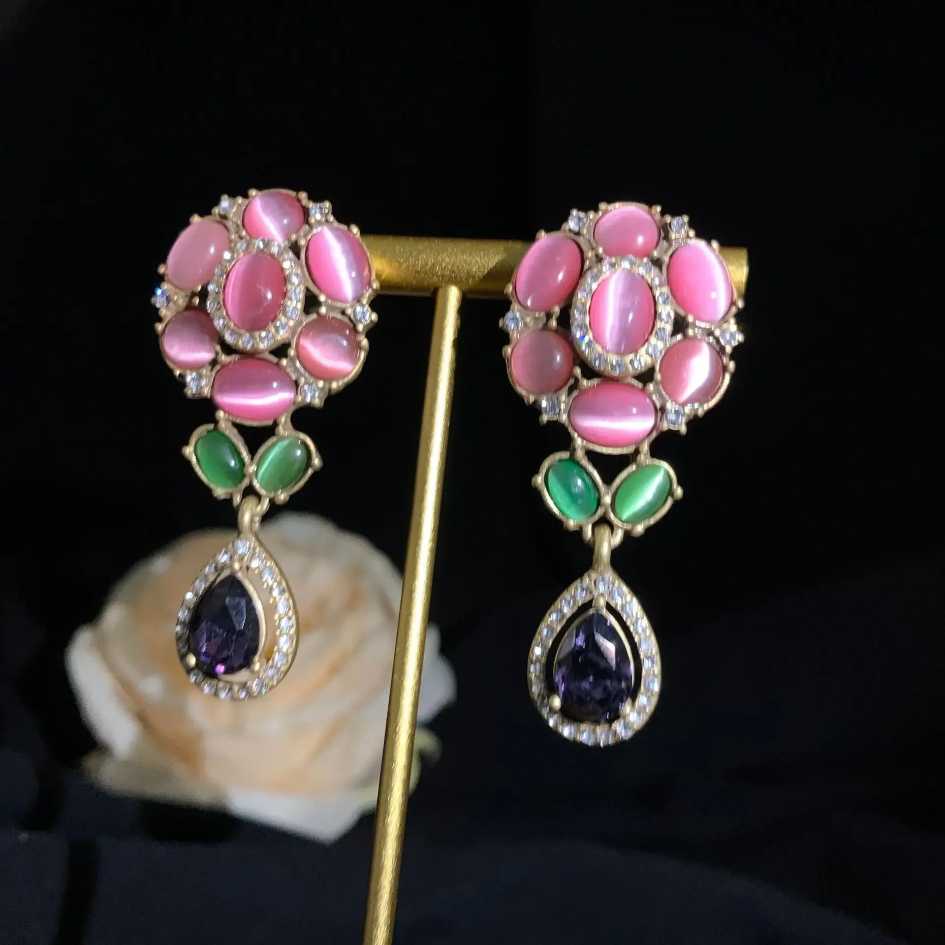Винтажные королевские стеклянные висячие серьги розового цвета для женщин и