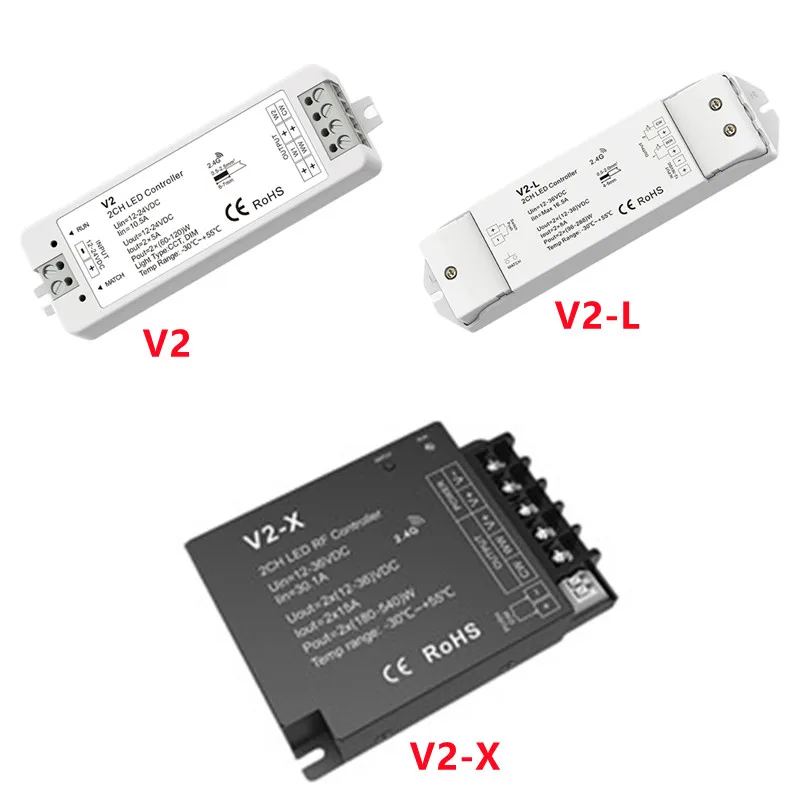 2ch 2 channel Wireless remote controller 2.4G RF V2/V2-L/V2-X led dimmer Push Dim rgb controller Channel/Step-less dimming
