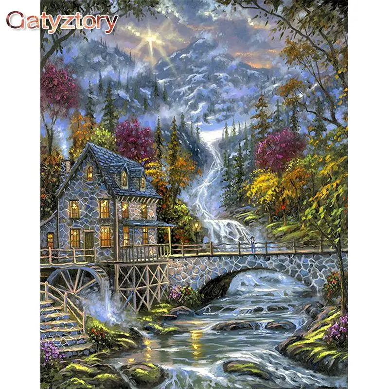 

GATYZTORY Acrylic Paint By Numbers Kits On Canvas Scenery DIY Frameless 60x75cm Forest House Oil Painting By Numbers Home Decor
