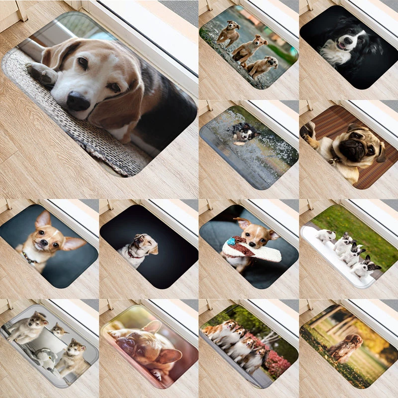 1pcs 40*60cm Cute Pug Husky Dog Pattern Anti-Slip Suede Carpet Door Mat Doormat Outdoor Kitchen Living Room Floor Mat Rug 48302