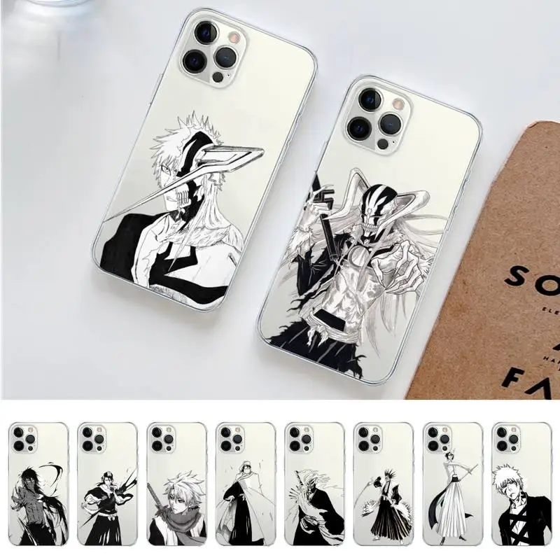 

Anime Bleach Black And White Phone Case for iPhone 11 12 13 mini pro XS MAX 8 7 6 6S Plus X 5S SE 2020 XR clear case