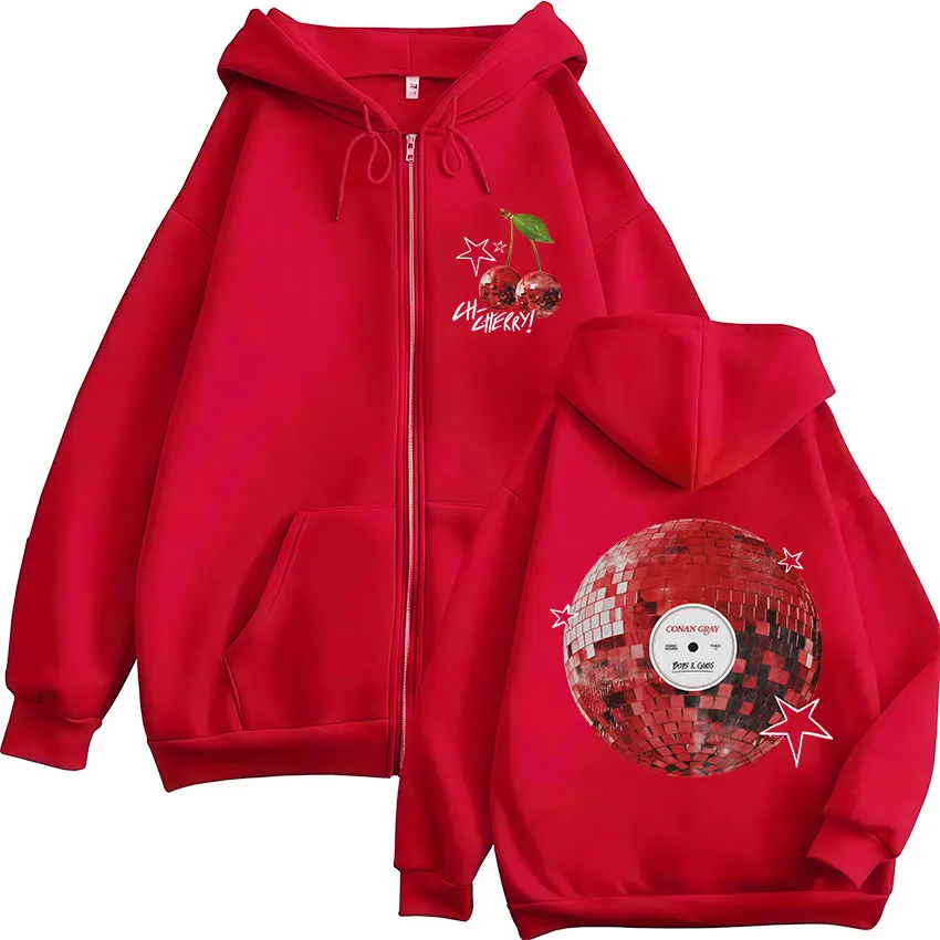 Фото Conan Gray Cherryi Tour 2025 Zipper Hoodie Men Women Casual Harajuku Coats Jacket Sweatshirt Retro Oversized Fleece Zip Up Hoody №3