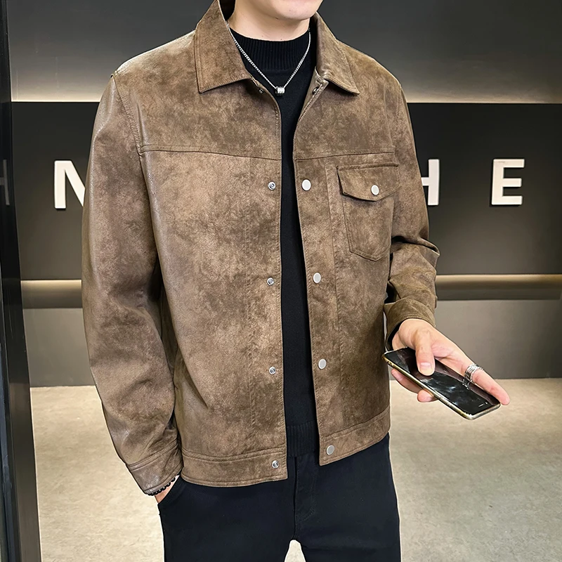 Men's Leather Coat Outerwear Spring and Autumn 2024 New Retro Fashion Brand Yupi Handsome Short Camouflage Motorcycle Clothin...