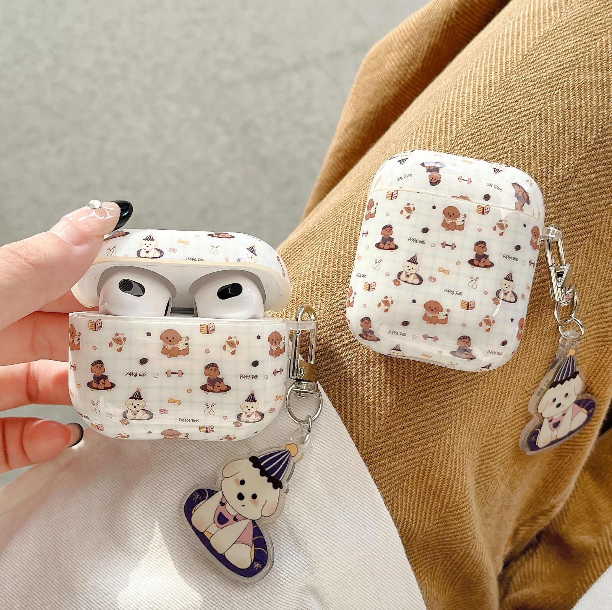 Для Airpods 4 3 2 1 Pro Custodia per auricolari con catena cani 3D пер протеzione della copertura Fundas scatola
