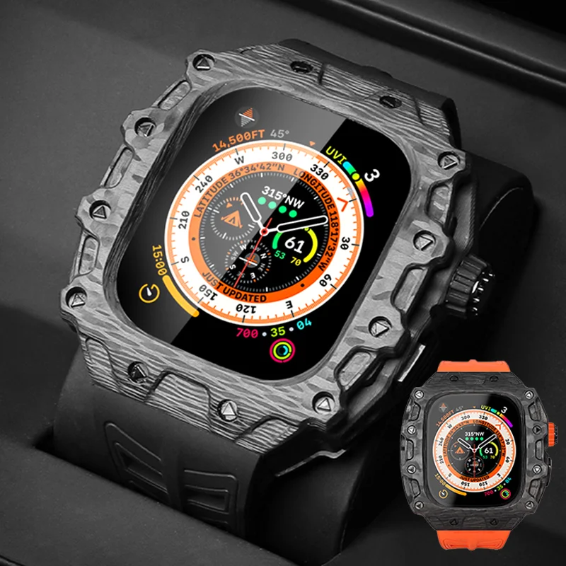 

Luxury Carbon Fiber Case Modification Kit for Apple Watch Ultra 1 2 49mm DIY Refit for IWatch Series Ultra Fluororubber Strap