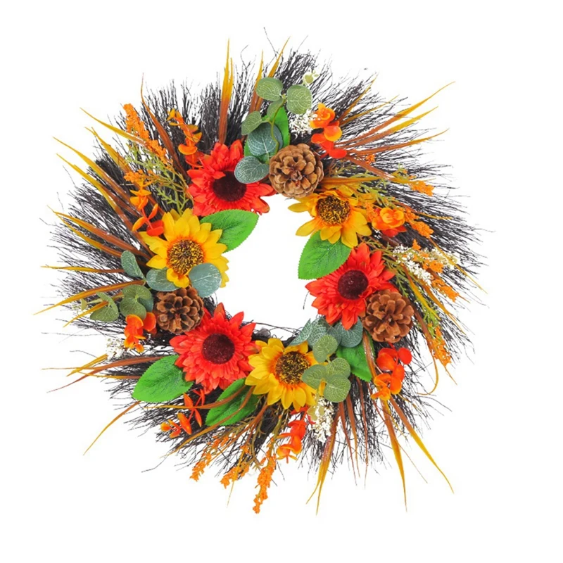 

Pine Cone Sunflower Wreath Fall Decor Wreath Outdoor Wreath Front Door Decor For Porch Farmhouse Home Decor 40Cm