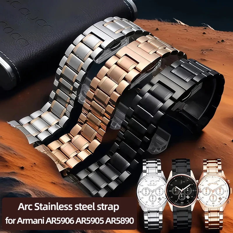 Фото Резиновый стальной ремешок для Armani AR5889/5890/5905/5960/5920, водонепроницаемый силиконовый ремешок для часов из нержавеющей стали 20 мм 23 мм унисекс №2