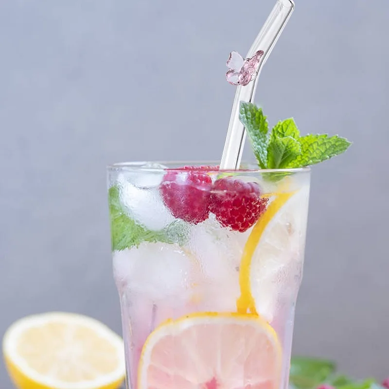 

1 Pack Reusable Glass Straws With Butterfly Eco Friendly Drinking Straws With Clean Brush For Smoothies Cocktails Bar Accessory