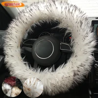 qfhetjie plush car steering wheel cover winter artificial fur fox fur rabbit fur without inner ring elastic band