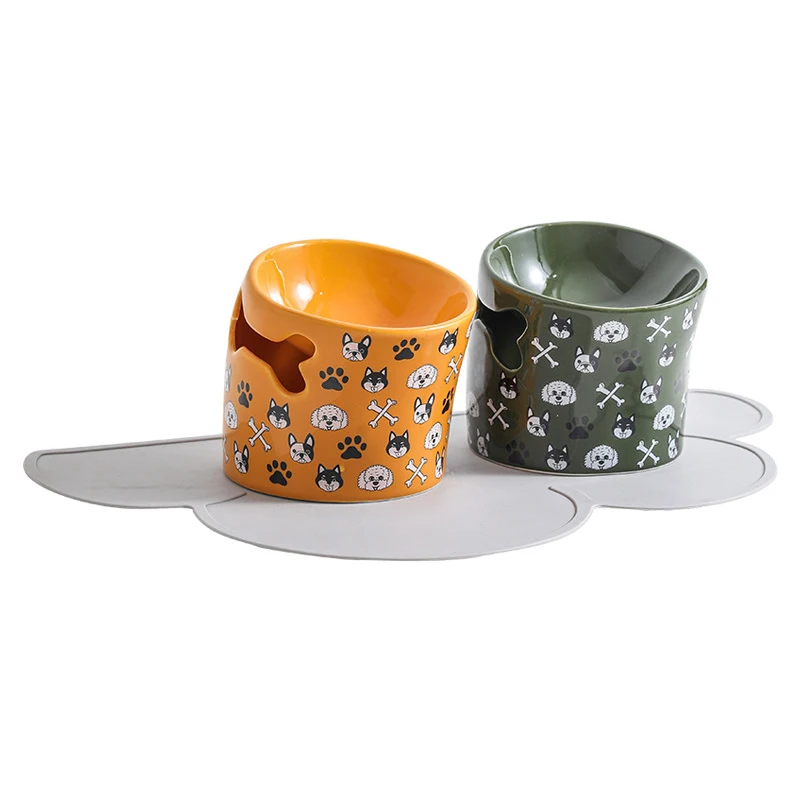 

Cute Pet Bowls Cat Feeder Creative Neck Guard Ceramic Dog Food Bowl Elevated Tilt Angle Neck Protect Spine Puppy Kitten Dish