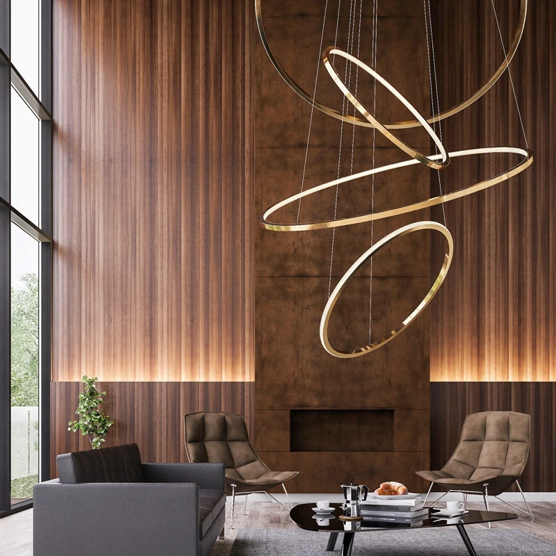 Modern Design Gold Housing minimalist round pendant light designer hanging light suspension gold circle ring lamp led villa home