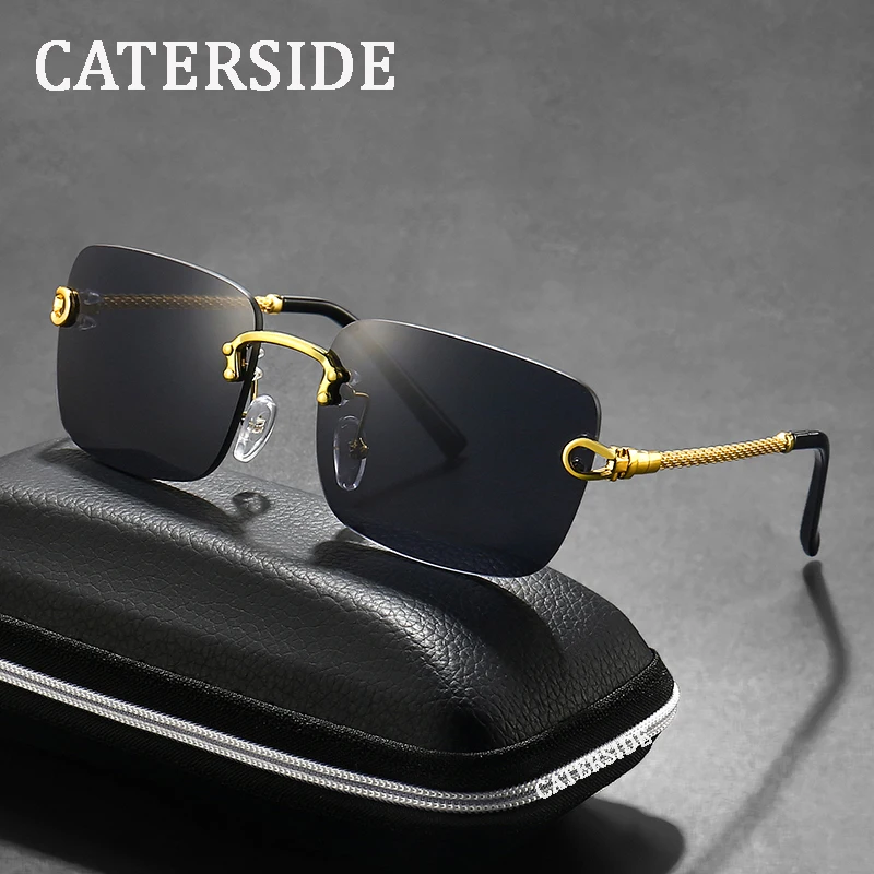 CATERSIDE Classic Rimless Sunglasses Men Square Luxury Vintage Brand Sun Glasses Women Coating 2.3 Lens Driving Eyewear UV400