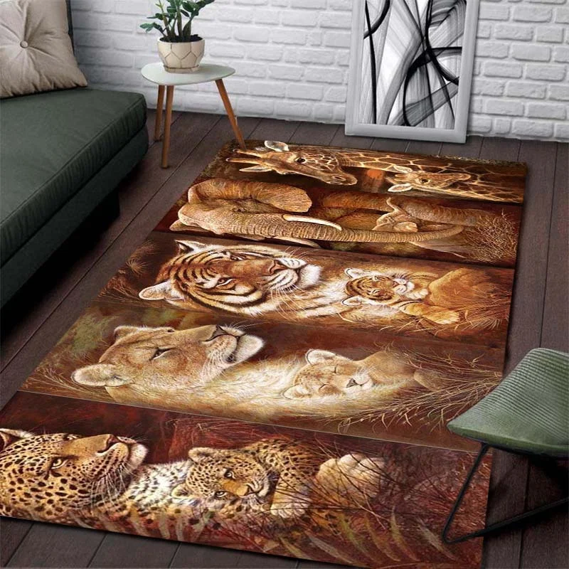

Animal World Lion tiger leopard giraffe Area Rug 3D Printed Carpets for Living Room Bedroom Area Rugs Kids Room Crawl Mat