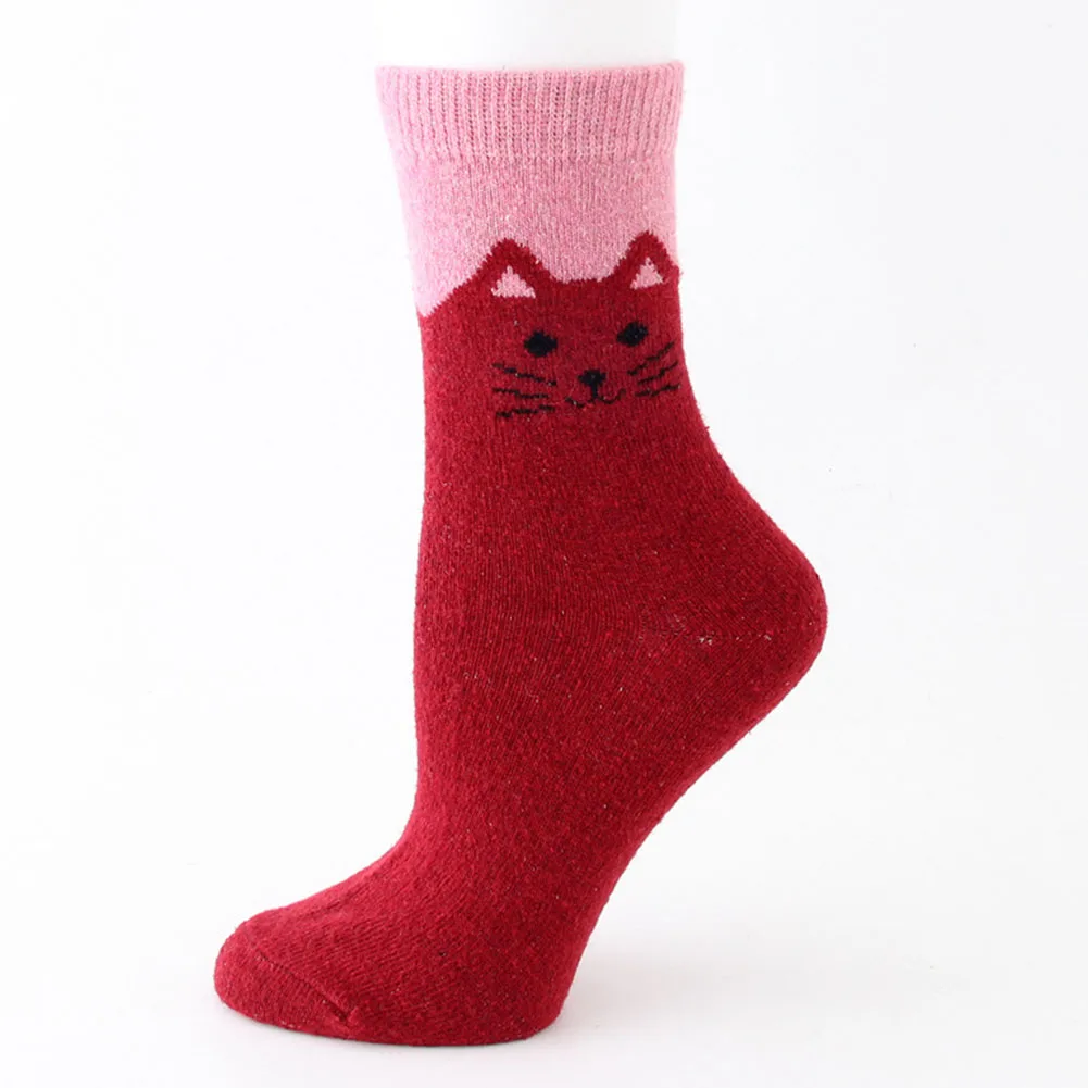 

3pairs Casual Winter Warm Cartoon Daily Soft Thickened Women Socks Sport Adults Artificial Wool Gift Knit Cute Cat Accessories