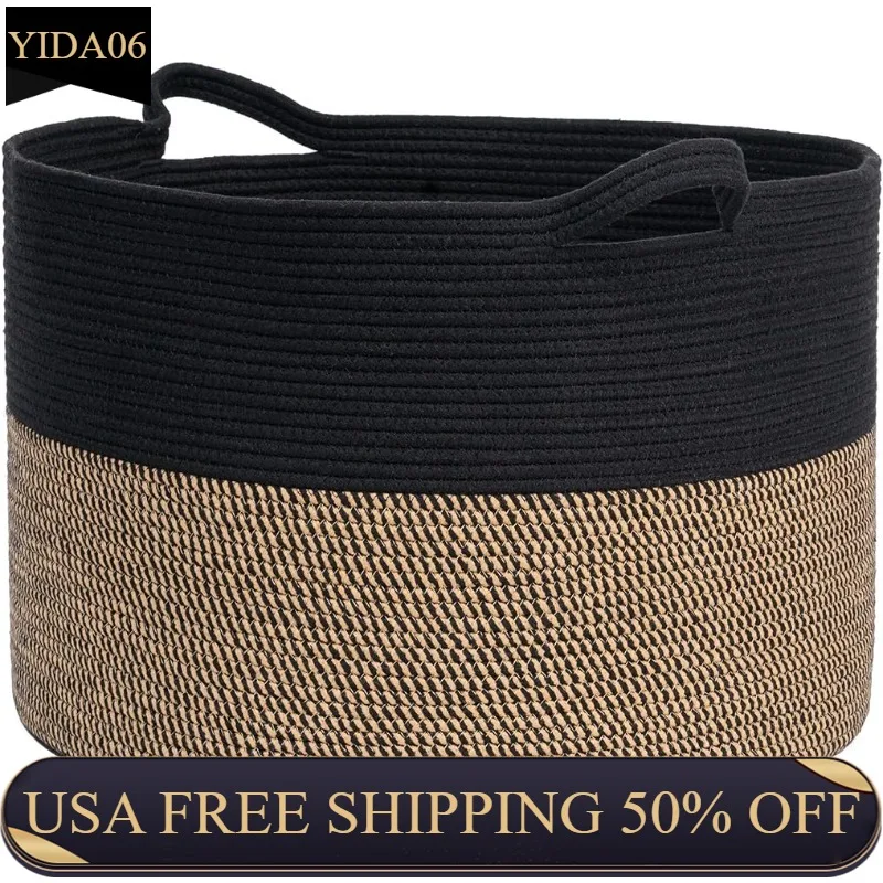 

INDRESSME Large Storage Baskets for Organizing, 21.7 x 13.8 Blanket Basket Living Room Dog Toy Bin, Woven Laundry Basket