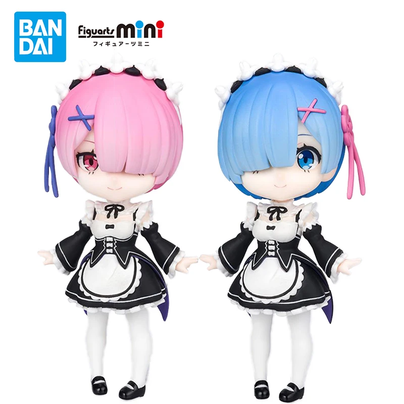 

В наличии Bandai фигурка Mini Rem Rom Q версия Re: жизнь в другом мире от нуля, оригинальная экшн-фигурка, модель 9 см