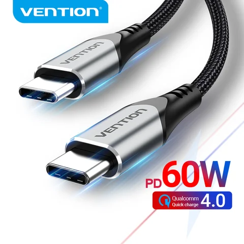 Кабель Vention USB Type C к USB C PD60W Кабель для быстрой зарядки Кабель USB C для iPhone 16 15 Кабели для быстрой зарядки 3A C Провод для синхронизации данных