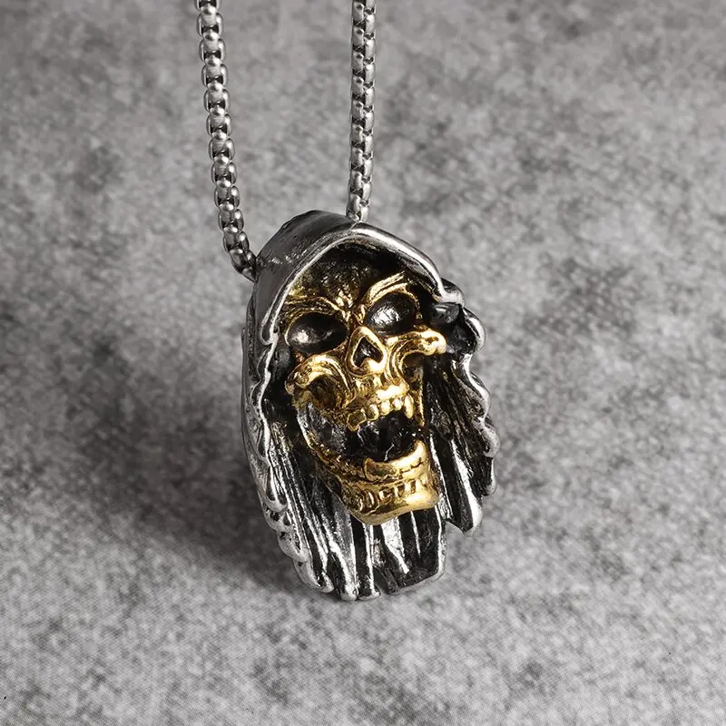 

Retro Punk Gothic Mystery Metal Skull Pendant Domineering Death Scythe Necklace Men's Motorcycle Riding Rock Party Jewelry