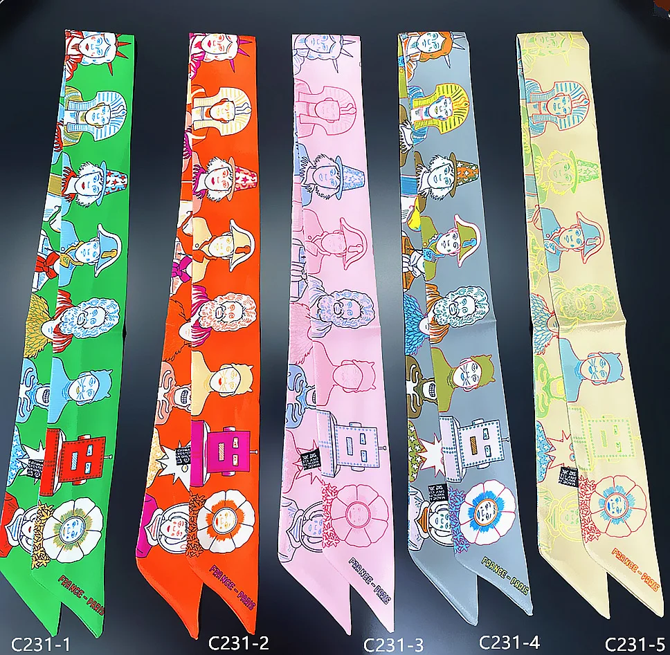 Новый дизайн 2022 брендовые Саржевые шелковые шарфы с мультипликационным роботом