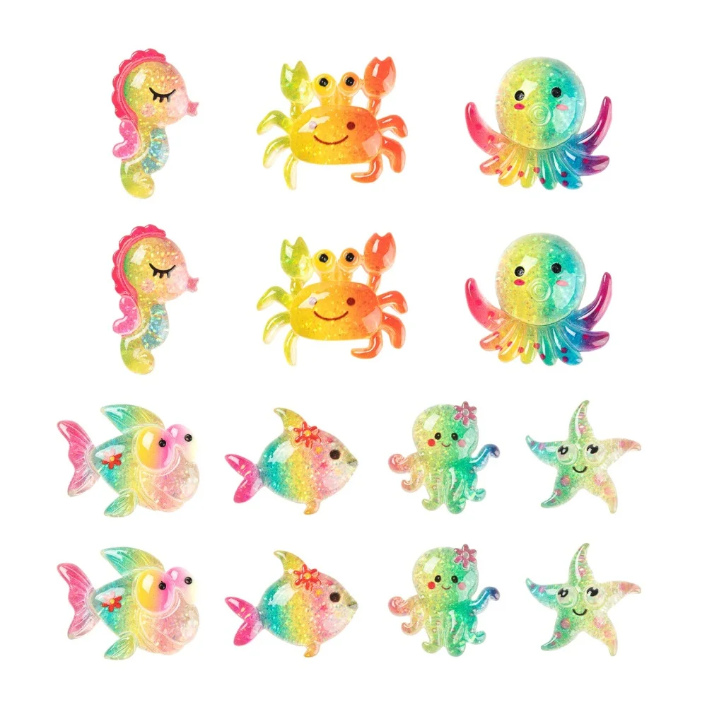 

56Pcs Rainbow Resin Cabochons Cute Crab Octopus Ocean Animals Flatback Cabochon No Hole Beads for Scrapbook DIY Phone Case Decor