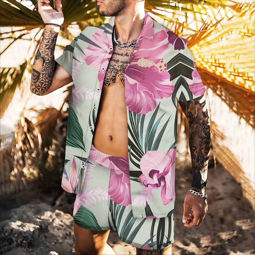 

2022 New Summer Short Sleeve Floral Shirt 3d Printing Hawaii Beach Vacation Fashion Loose Trend Retro Hip Hop Top
