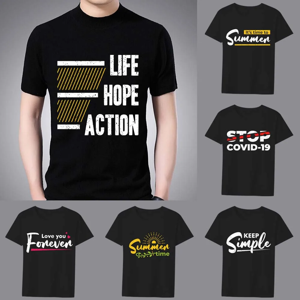 

Men's Classic T-shirt Casual O-neck Inspirational Youth Phrase Printing Pattern Series Commuter All-match Breathable Black Shirt