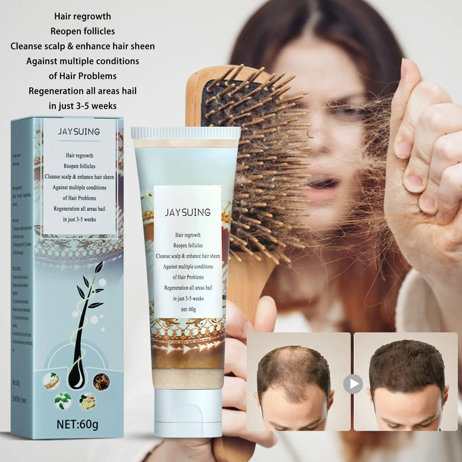 

60g Herbal Hair Growth Scrub Hair Growth Care Shamphoo Shamphoo Loss Hair Anti Z3a3