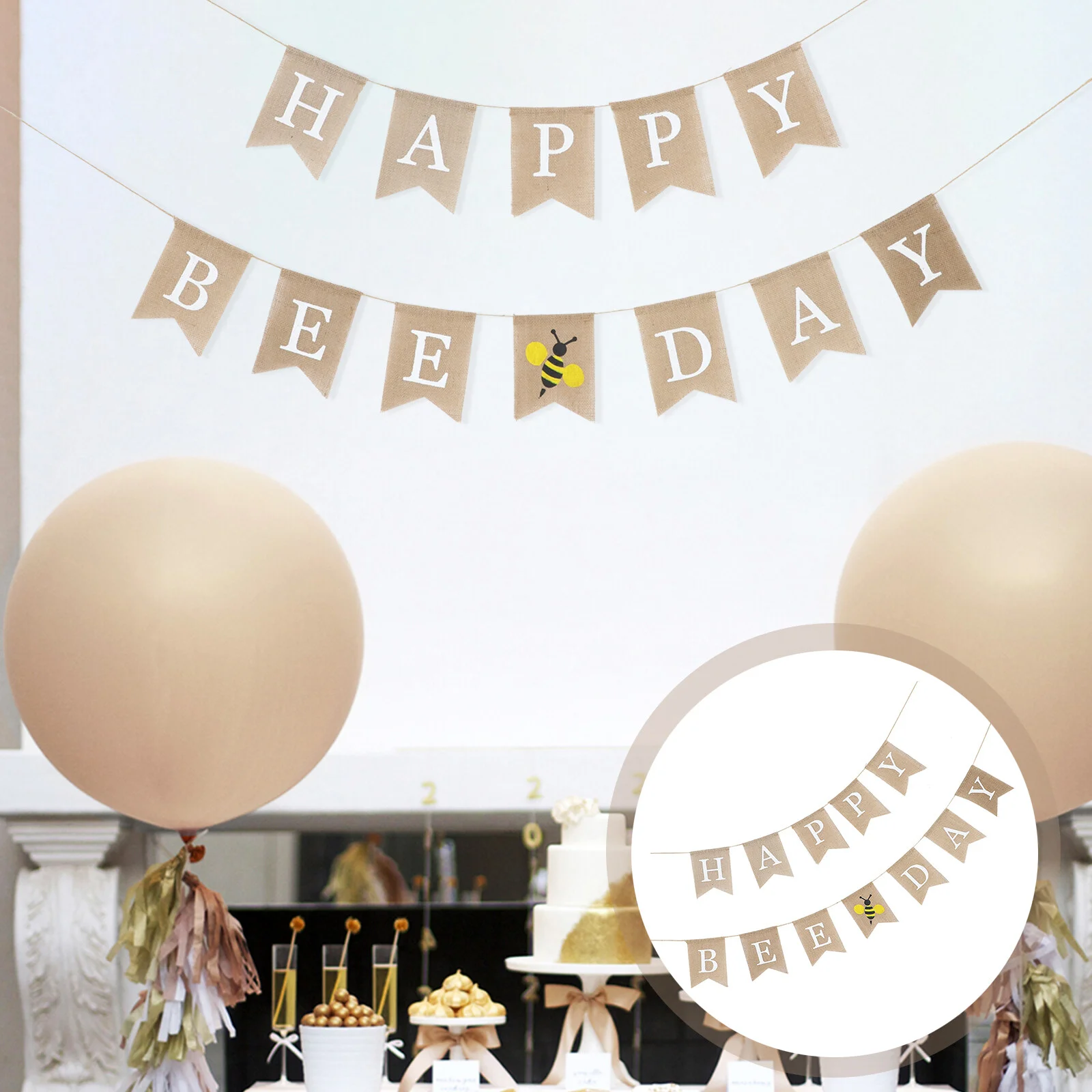 

2 Pcs Bee Pull Flag Party Bunting Happy Birthday Banner Creative Paper Banners Decor Holiday Decoration Wall Baby
